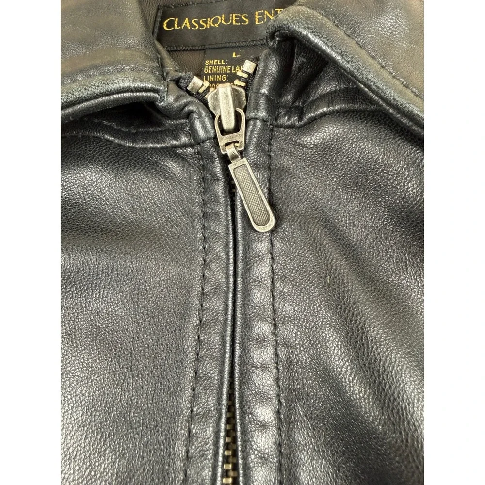Genuine Lambskin Leather Jacket Black Zip Front‎ Fitted Moto Womens L Classiques
